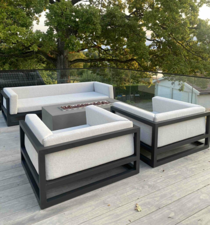 Mobilier hol - Set mobilier grădină metal + textil – canapea și fotolii exterior