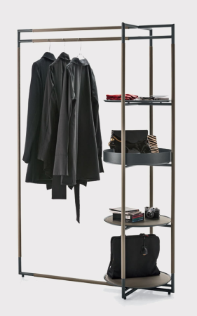 Cuiere & suport haine - Stand haine premium cu rafturi rotunde – suport metalic expunere magazin / dressing modern