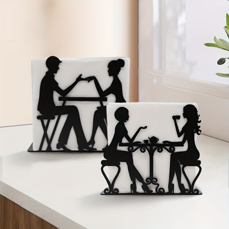 Suporturi & organizare - Suport șervețele metalic decorativ – model cuplu la masă, design elegant