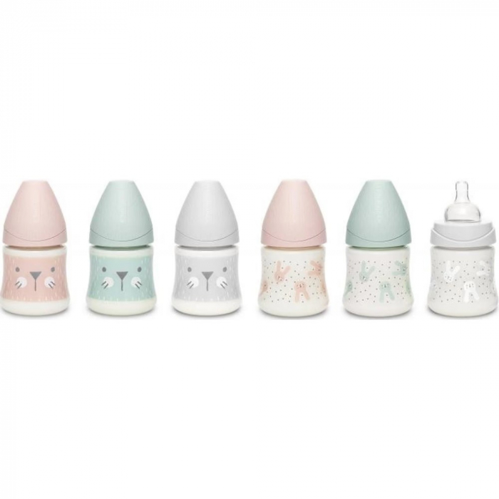 Biberon 150 ml cu tetina rotunda din silicon, debit lent, iepuras verde hygge suavinex - imagine produs HeiBebe.ro [7]