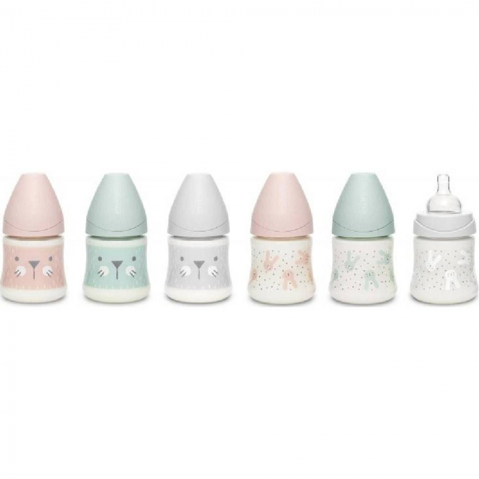 Biberon 150 ml cu tetina rotunda din silicon, debit lent, pisica roz hygge suavinex - imagine produs HeiBebe.ro [5]