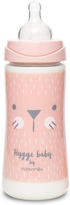 Biberon 360 ml ml cu tetina rotunda din silicon, debit dens, pisica roz hygge suavinex - imagine produs HeiBebe.ro [3]