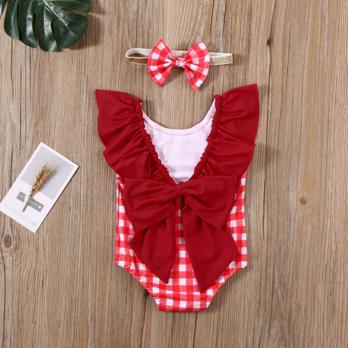 Costum de baie cu patratele rosii si bentita - imagine produs HeiBebe.ro [6]
