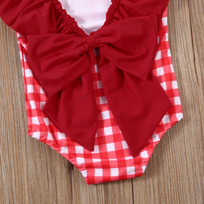Costum de baie cu patratele rosii si bentita - imagine produs HeiBebe.ro [2]