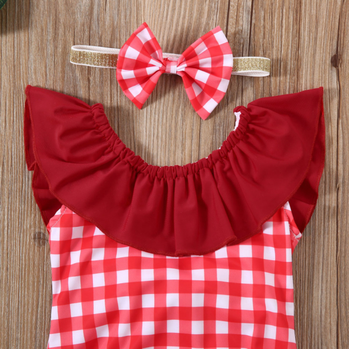Costum de baie cu patratele rosii si bentita - imagine produs HeiBebe.ro [7]