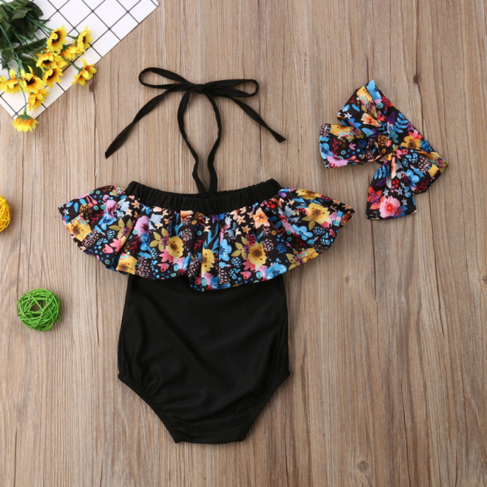 Costum de baie cu volan inflorat si bentita - imagine produs HeiBebe.ro [2]
