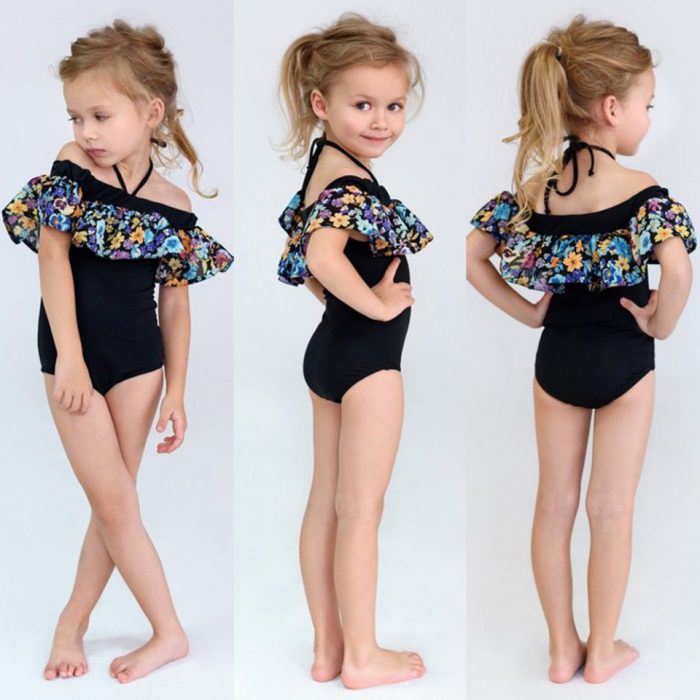 Costum de baie cu volan inflorat si bentita - imagine produs HeiBebe.ro [5]