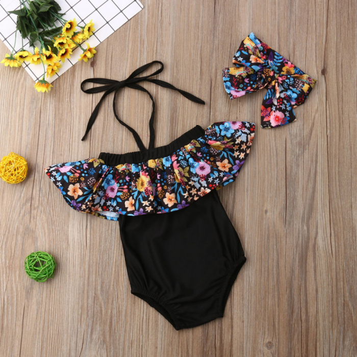 Costum de baie cu volan inflorat si bentita - imagine produs HeiBebe.ro [1]