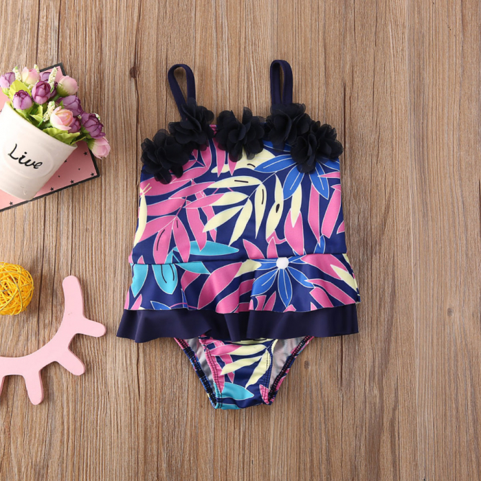 Costum de baie mov cu frunze si floricele aplicate - imagine produs HeiBebe.ro [5]