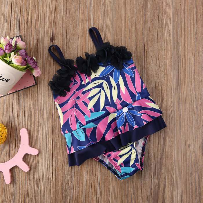 Costum de baie mov cu frunze si floricele aplicate - imagine produs HeiBebe.ro [6]