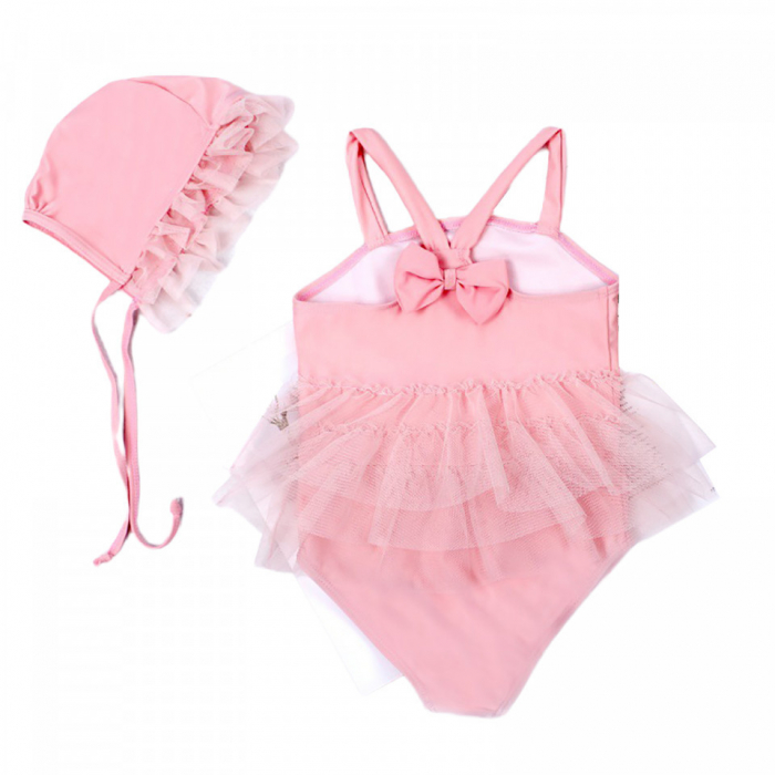 Costum de baie roz cu caciulita - imagine produs HeiBebe.ro [2]