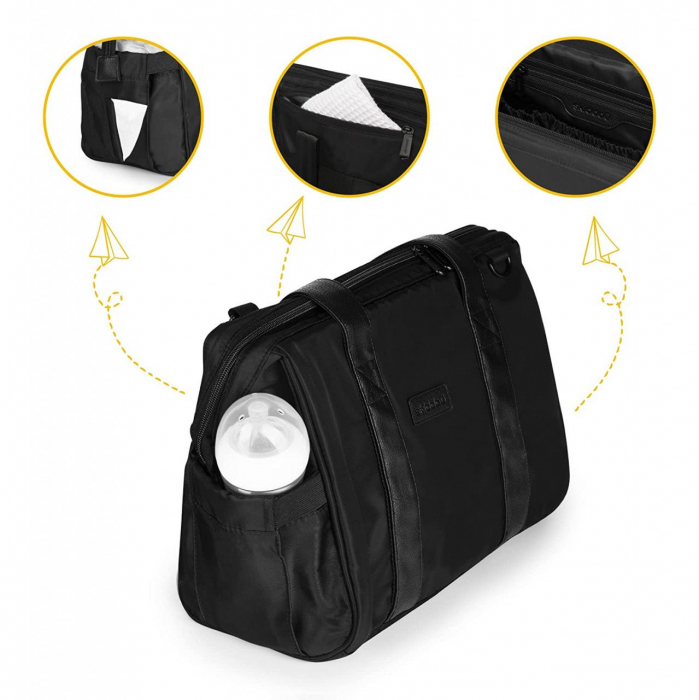 Geanta multifunctionala pentru parinti skiddou inger, onyz leather, negru - imagine produs HeiBebe.ro [9]