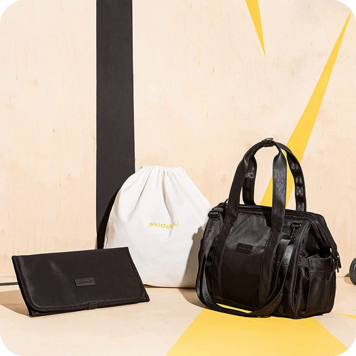 Geanta multifunctionala pentru parinti skiddou inger, onyz leather, negru - imagine produs HeiBebe.ro [8]