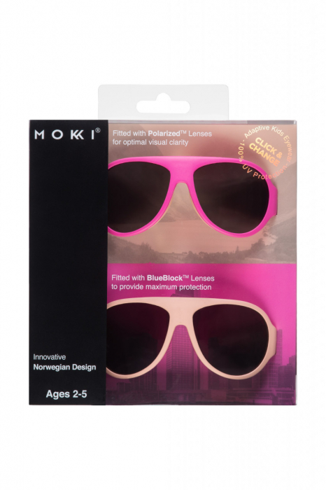 Ochelari de soare pentru copii mokki click & change, protectie uv, roz, 2-5 ani, set 2 perechi - imagine produs HeiBebe.ro [4]