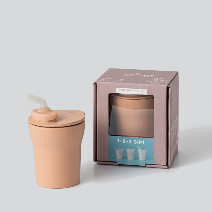 Pahar cu capac si pai antrenament bebelusi miniware 1-2-3 sip!, 100% din materiale naturale biodegradabile, toffee - imagine produs HeiBebe.ro [1]