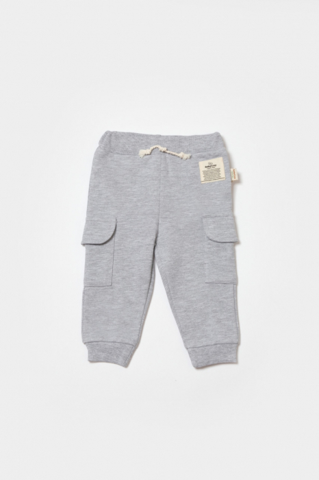 Pantaloni cu buzunare laterale, two thread, 100%bumbac organic - gri, babycosy - imagine produs HeiBebe.ro [3]