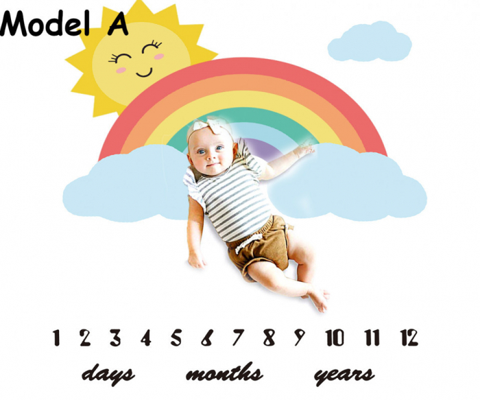 Paturica milestone plusata pentru fotografii memorabile curcubeu model a - imagine produs HeiBebe.ro [1]