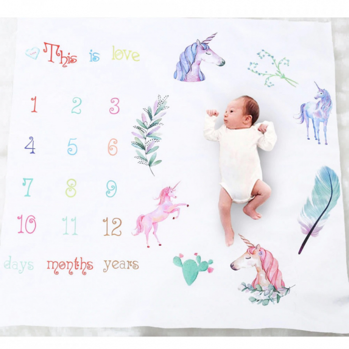 Paturica milestone subtire pentru fotografii memorabile unicorni - imagine produs HeiBebe.ro [1]