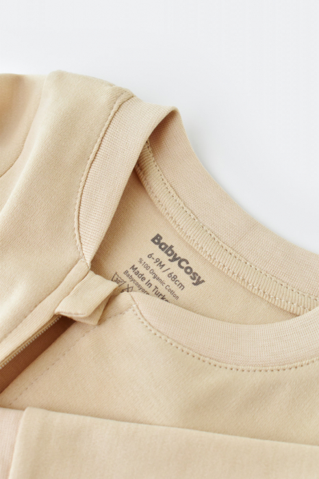 Salopeta cu fermoar cu maneca lunga si pantaloni lungi - 100%bumbac organic - crem, babycosy - imagine produs HeiBebe.ro [5]