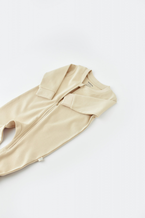 Salopeta cu fermoar cu maneca lunga si pantaloni lungi - 100%bumbac organic - crem, babycosy - imagine produs HeiBebe.ro [3]