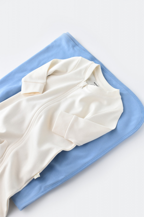 Salopeta cu fermoar cu maneca lunga si pantaloni lungi - 100%bumbac organic - ecru, babycosy - imagine produs HeiBebe.ro [2]