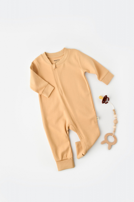 Salopeta cu fermoar cu maneca lunga si pantaloni lungi - 100%bumbac organic - mustar, babycosy - imagine produs HeiBebe.ro [1]