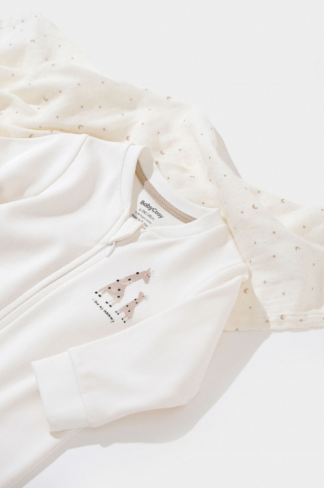 Salopeta cu fermoar girafa, babycosy, 100% bumbac organic, ecru - imagine produs HeiBebe.ro [4]