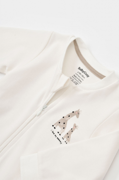 Salopeta cu fermoar girafa, babycosy, 100% bumbac organic, ecru - imagine produs HeiBebe.ro [5]
