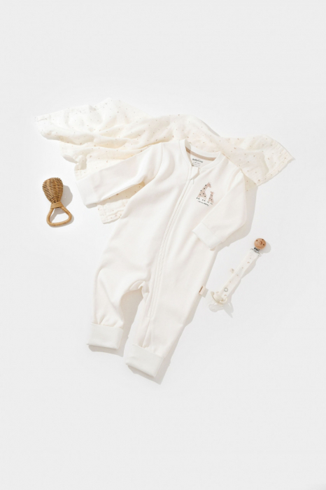 Salopeta cu fermoar girafa, babycosy, 100% bumbac organic, ecru - imagine produs HeiBebe.ro [3]