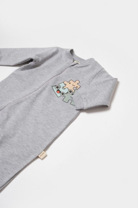 Salopeta cu fermoar, two thread, babycosy, 100% bumbac organic, gri - imagine produs HeiBebe.ro [4]