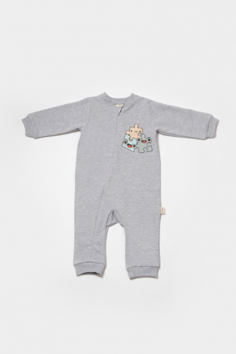 Salopeta cu fermoar, two thread, babycosy, 100% bumbac organic, gri - imagine produs HeiBebe.ro [2]