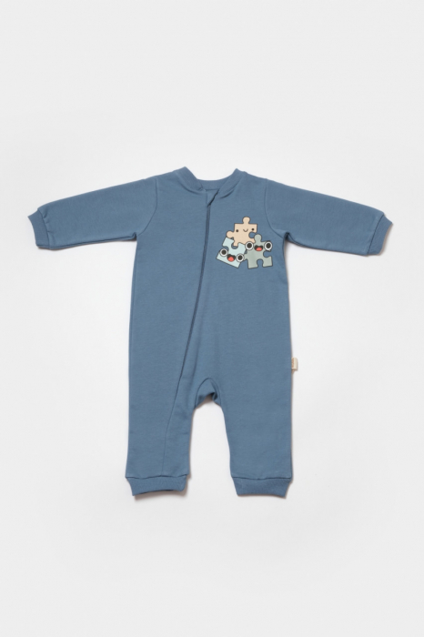 Salopeta cu fermoar, two thread, babycosy, 100% bumbac organic, indigo - imagine produs HeiBebe.ro [3]