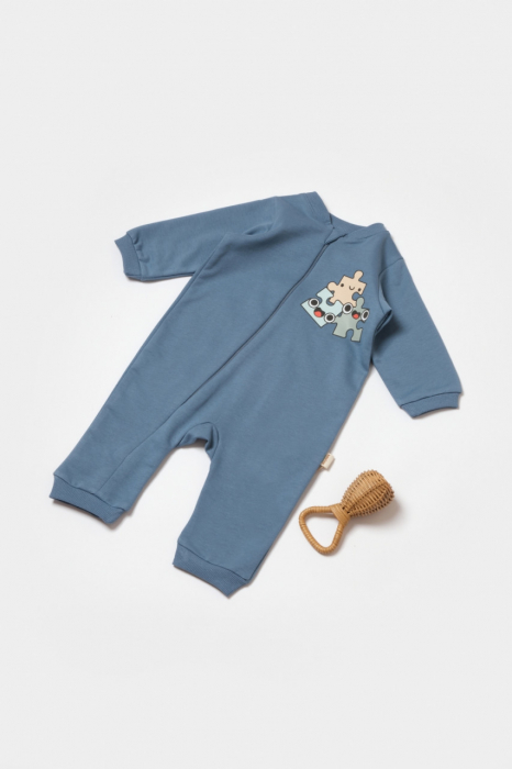 Salopeta cu fermoar, two thread, babycosy, 100% bumbac organic, indigo - imagine produs HeiBebe.ro [1]