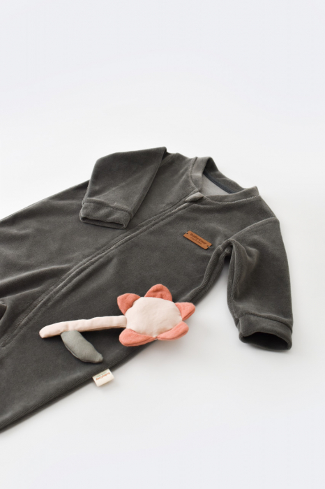 Salopeta cu maneca lunga si fermoar din 80%bumbac organic si 20% poliester - antracit, babycosy - imagine produs HeiBebe.ro [2]