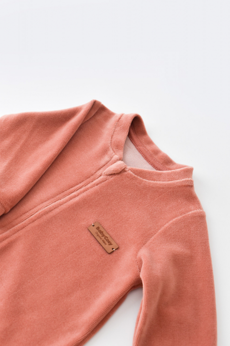Salopeta cu maneca lunga si fermoar din 80%bumbac organic si 20% poliester - caramiziu, babycosy - imagine produs HeiBebe.ro [3]