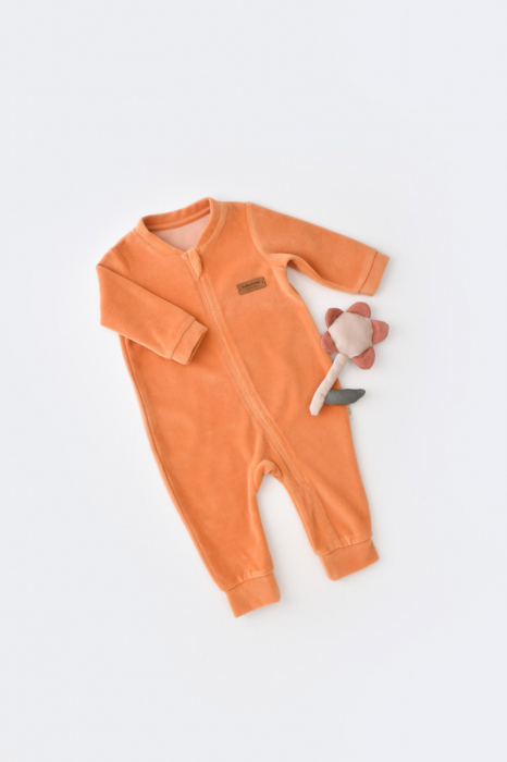 Salopeta cu maneca lunga si fermoar din 80%bumbac organic si 20% poliester - portocaliu, babycosy - imagine produs HeiBebe.ro [1]