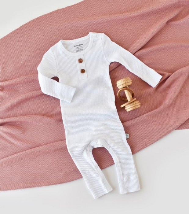 Salopeta cu maneca lunga si pantaloni lungi din bumbac organic si modal - alb babycosy - imagine produs HeiBebe.ro [1]