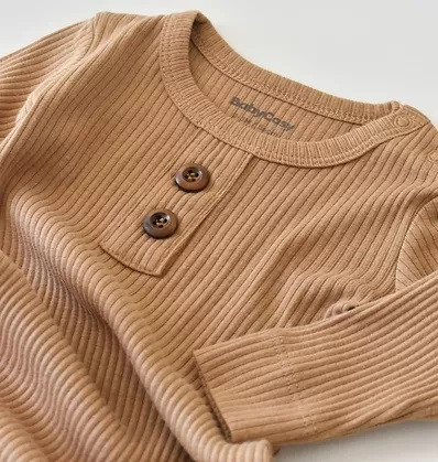 Salopeta cu maneca lunga si pantaloni lungi din bumbac organic si modal - maro babycosy - imagine produs HeiBebe.ro [4]
