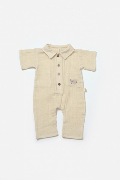 Salopeta cu maneca scurta si nasturei sheep, 100% bumbac - stone, babycosy - imagine produs HeiBebe.ro [3]