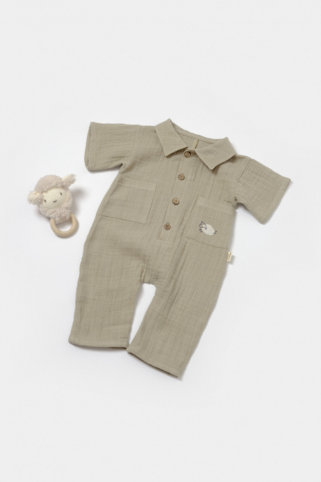 Salopeta cu maneca scurta si nasturei sheep, 100% bumbac - verde, babycosy - imagine produs HeiBebe.ro [1]