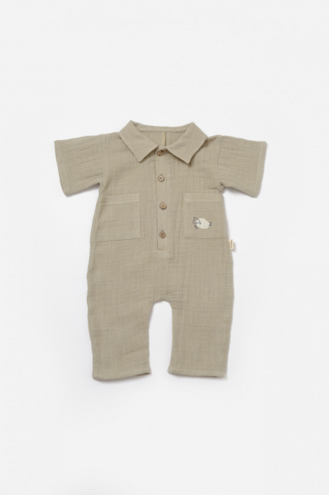 Salopeta cu maneca scurta si nasturei sheep, 100% bumbac - verde, babycosy - imagine produs HeiBebe.ro [2]