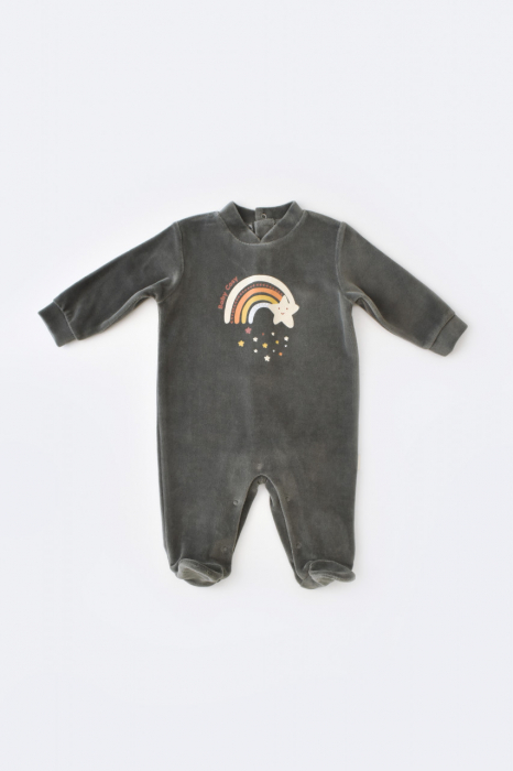 Salopeta curcubeu cu maneca lunga si botosei din 80%bumbac organic si 20% poliester - antracit, babycosy - imagine produs HeiBebe.ro [2]