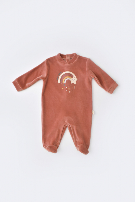 Salopeta curcubeu cu maneca lunga si botosei din 80%bumbac organic si 20% poliester - caramiziu, babycosy - imagine produs HeiBebe.ro [2]