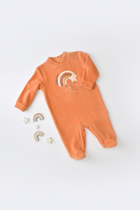 Salopeta curcubeu cu maneca lunga si botosei din 80%bumbac organic si 20% poliester - portocaliu, babycosy - imagine produs HeiBebe.ro [1]