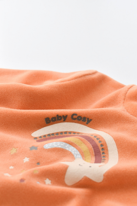 Salopeta curcubeu cu maneca lunga si botosei din 80%bumbac organic si 20% poliester - portocaliu, babycosy - imagine produs HeiBebe.ro [6]