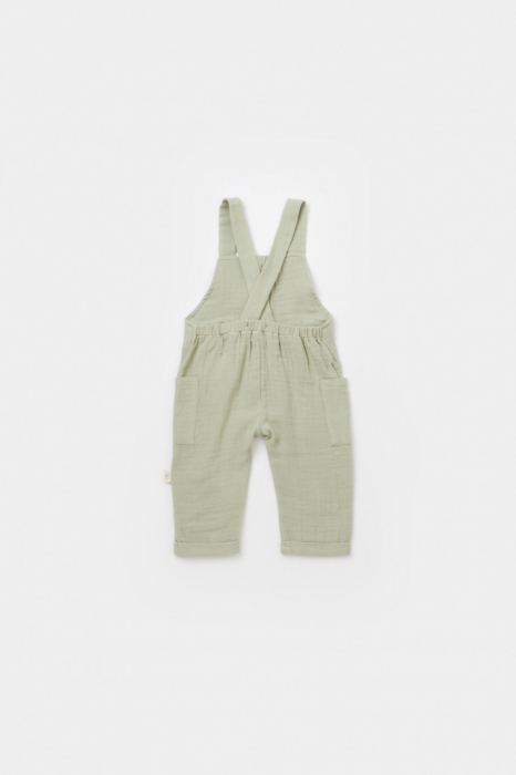 Salopeta de vara cu buzunare din muselina, babycosy, 100% bumbac organic, verde - imagine produs HeiBebe.ro [4]