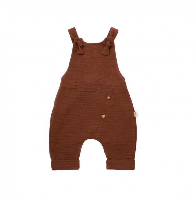 Salopeta de vara cu pantaloni lungi din muselina, babycosy, 100%bumbac, caramiziu - imagine produs HeiBebe.ro [1]
