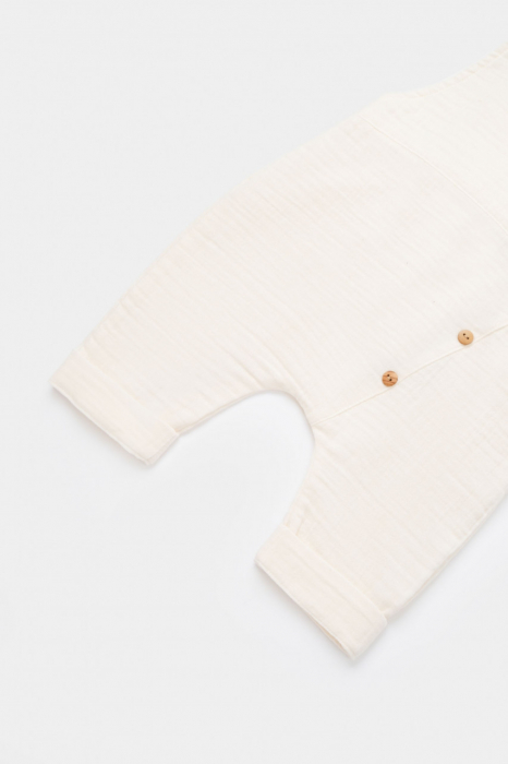 Salopeta de vara cu pantaloni lungi din muselina, babycosy, 100%bumbac, ecru - imagine produs HeiBebe.ro [5]