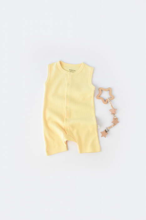 Salopeta fara maneci si pantaloni scurti - 100% bumbac organic - galben, babycosy - imagine produs HeiBebe.ro [1]