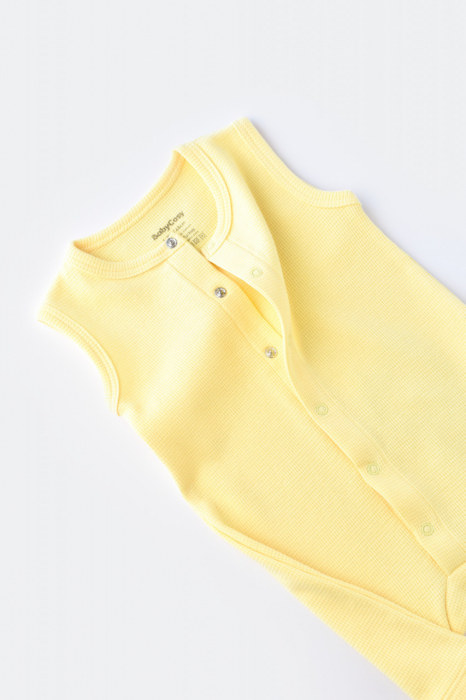 Salopeta fara maneci si pantaloni scurti - 100% bumbac organic - galben, babycosy - imagine produs HeiBebe.ro [2]
